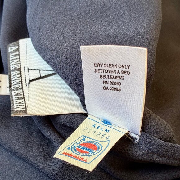 ANNE KLEIN A LINE Vtg USA Blouse Shirt Navy Blue Button Up RUFFLES Womens Medium - Picture 11 of 16